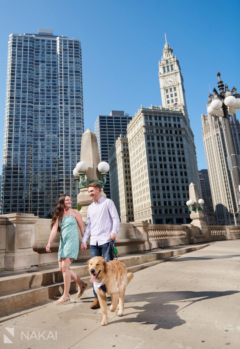 chicago engagement photos dog riverwalk