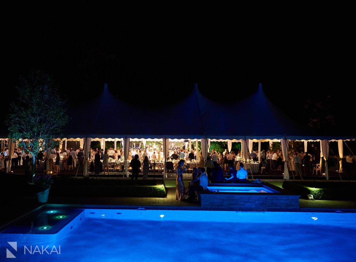 chicago north shore wedding pictures backyard reception tent night