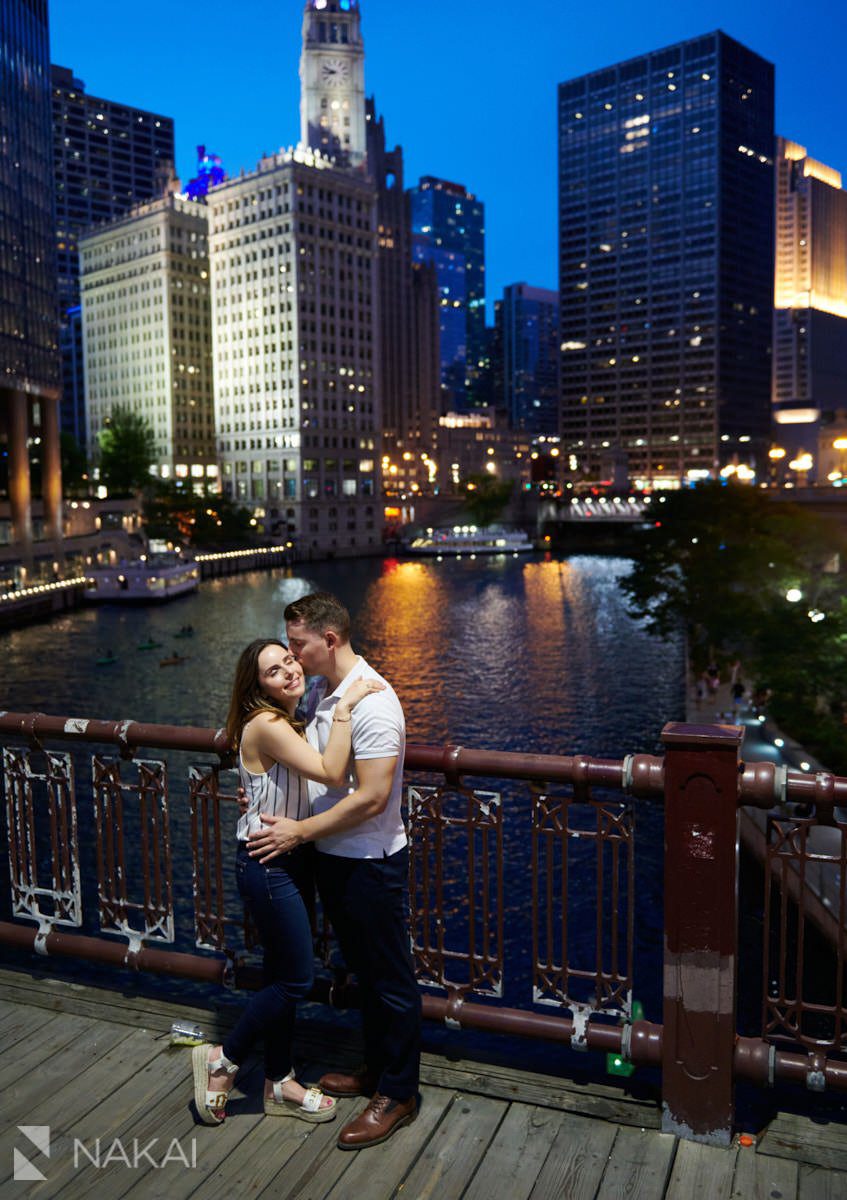chicago riverwalk engagement pictures at night 