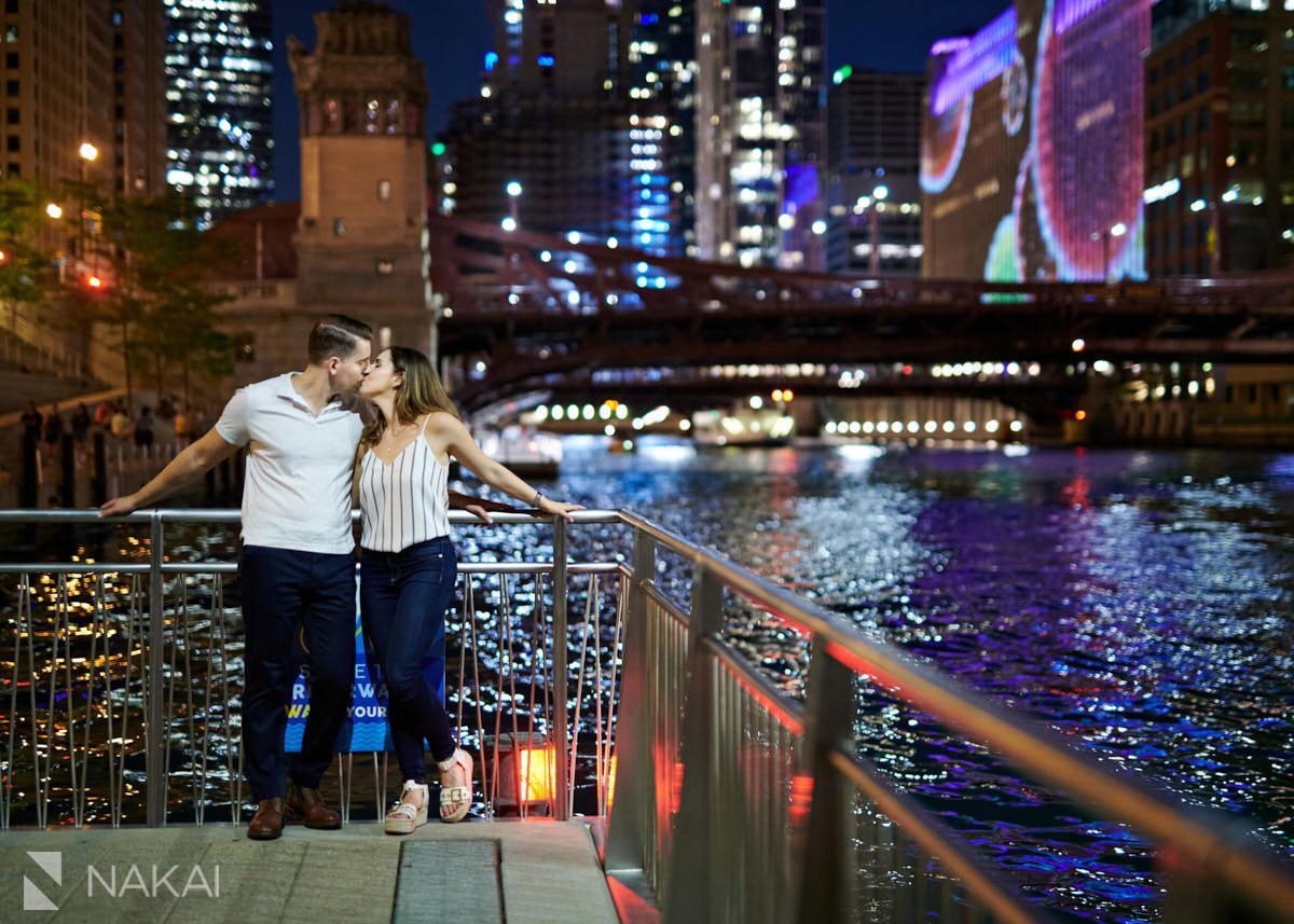 chicago riverwalk engagement pictures at night 