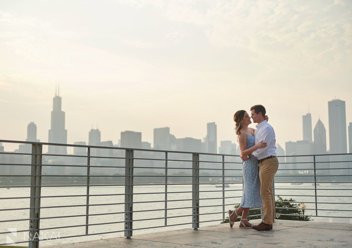 adler planetarium engagement photos chicago skyline