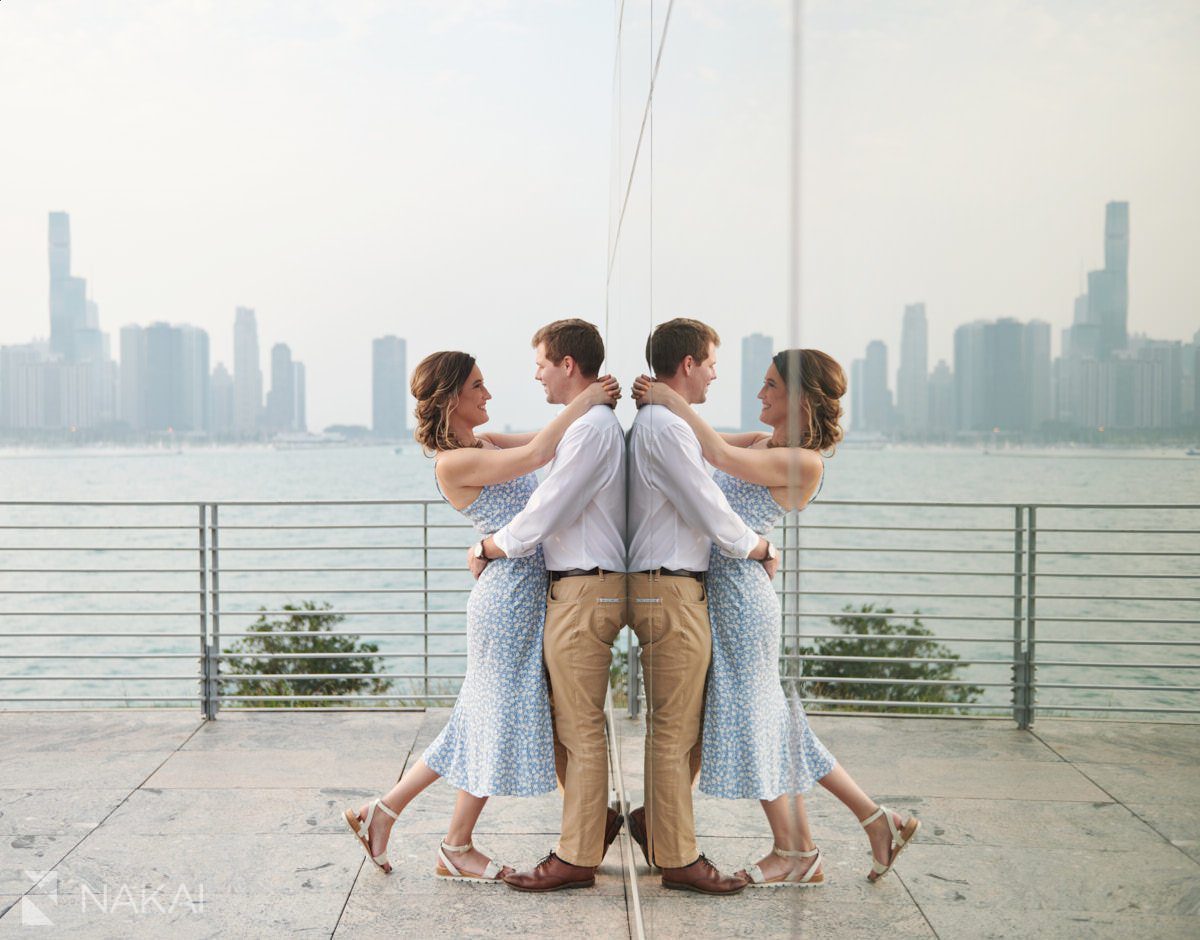 adler planetarium engagement photos chicago skyline