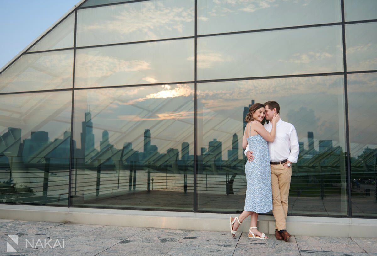 adler planetarium engagement photography chicago skyline