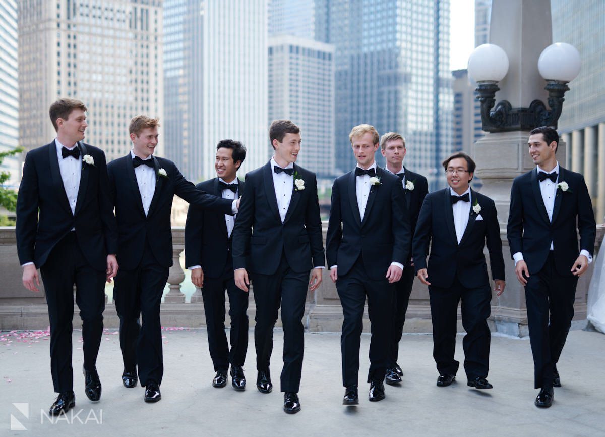 chicago Wrigley building wedding photos bridal party