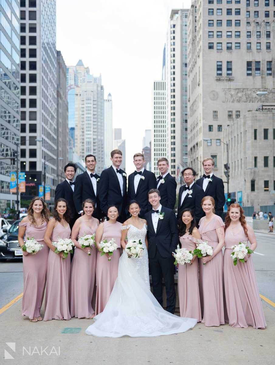 chicago Michigan Avenue wedding photos bridal party