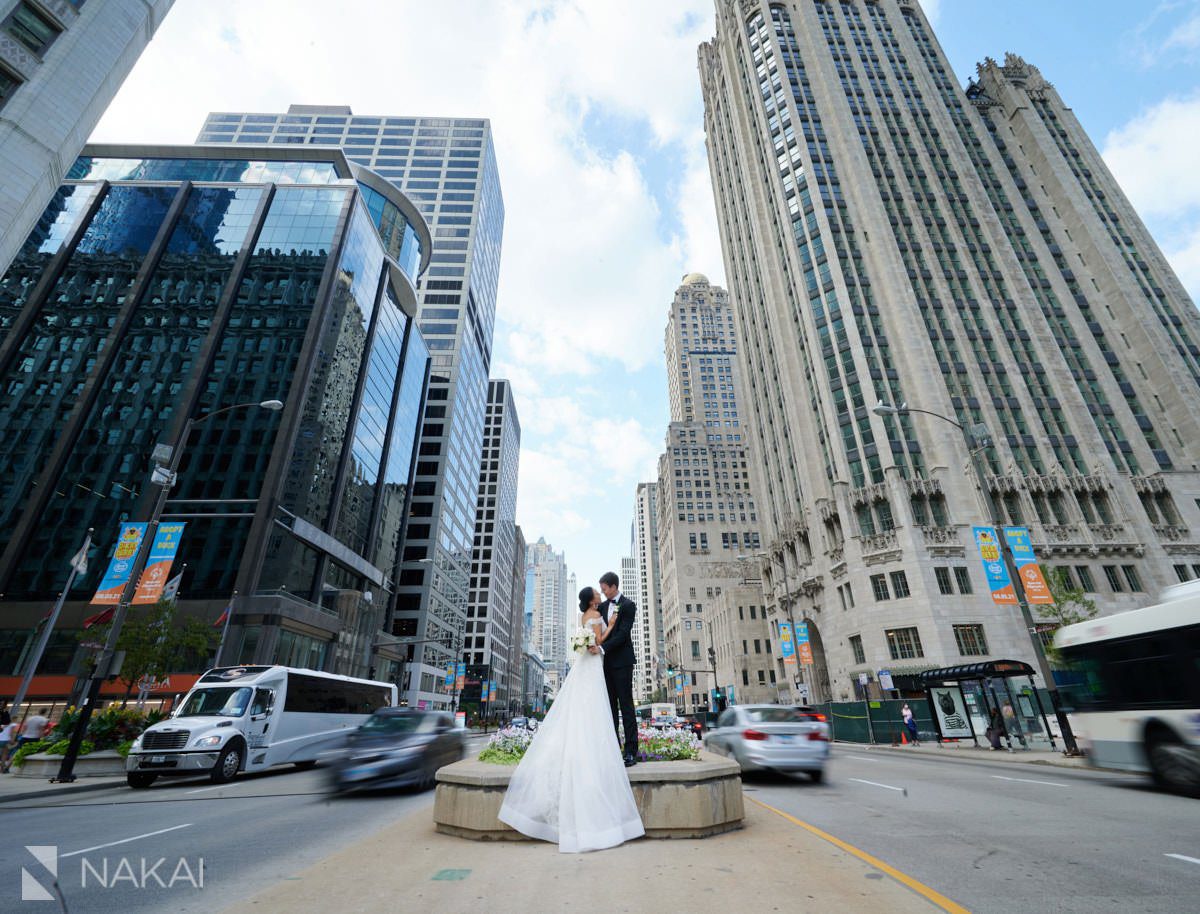 chicago Michigan Avenue wedding photos bride and groom