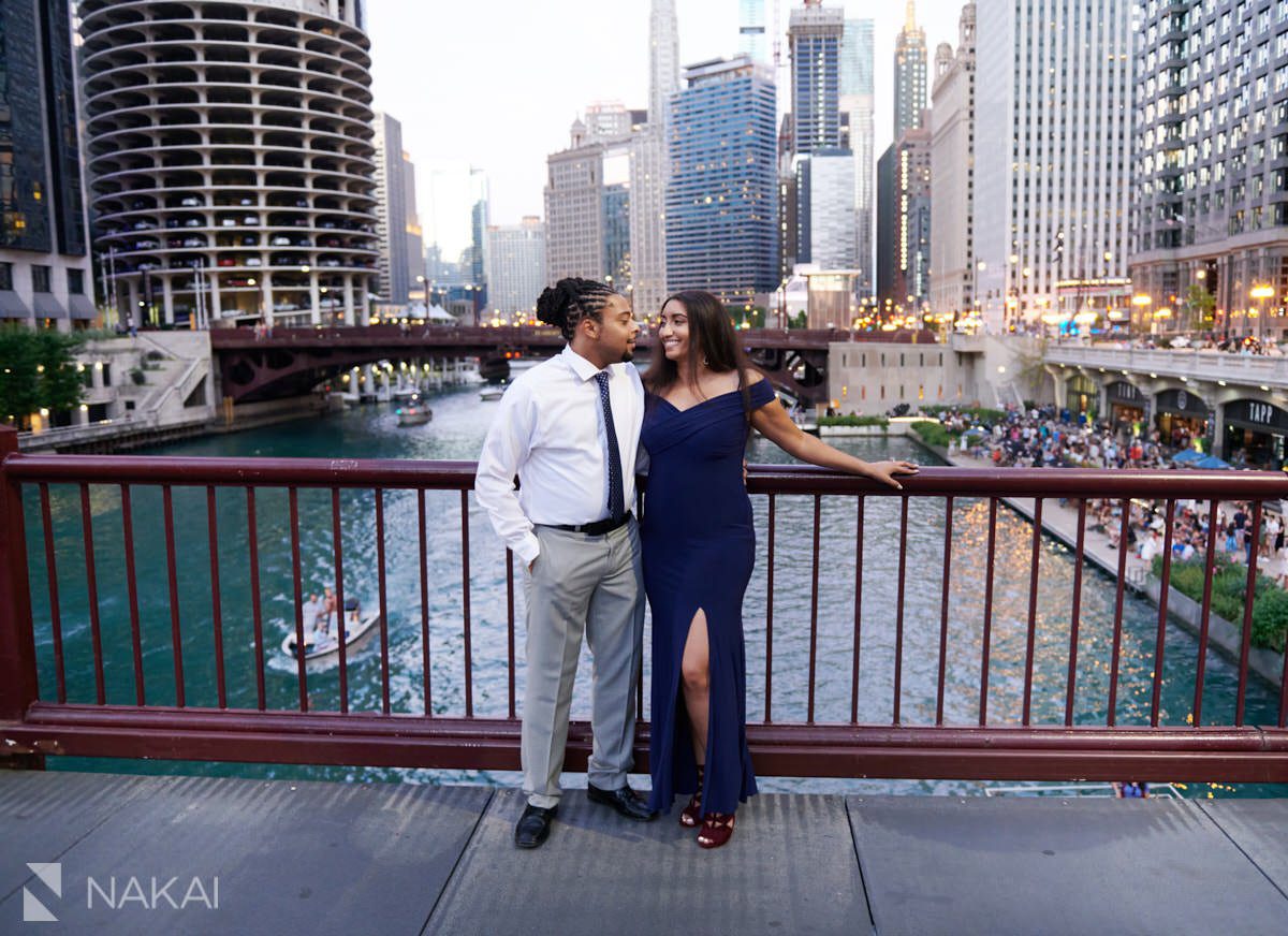 chicago riverwalk engagement photos black couple