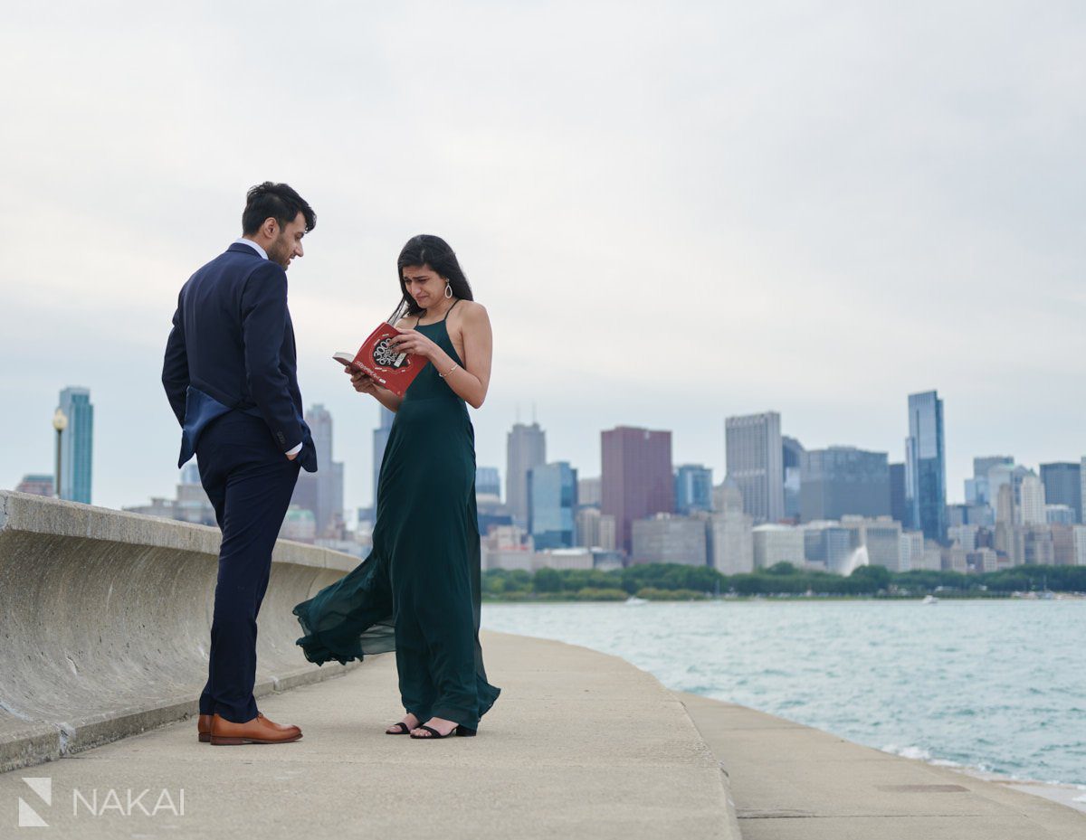 chicago skyline proposal photos Indian couple adler planetarium