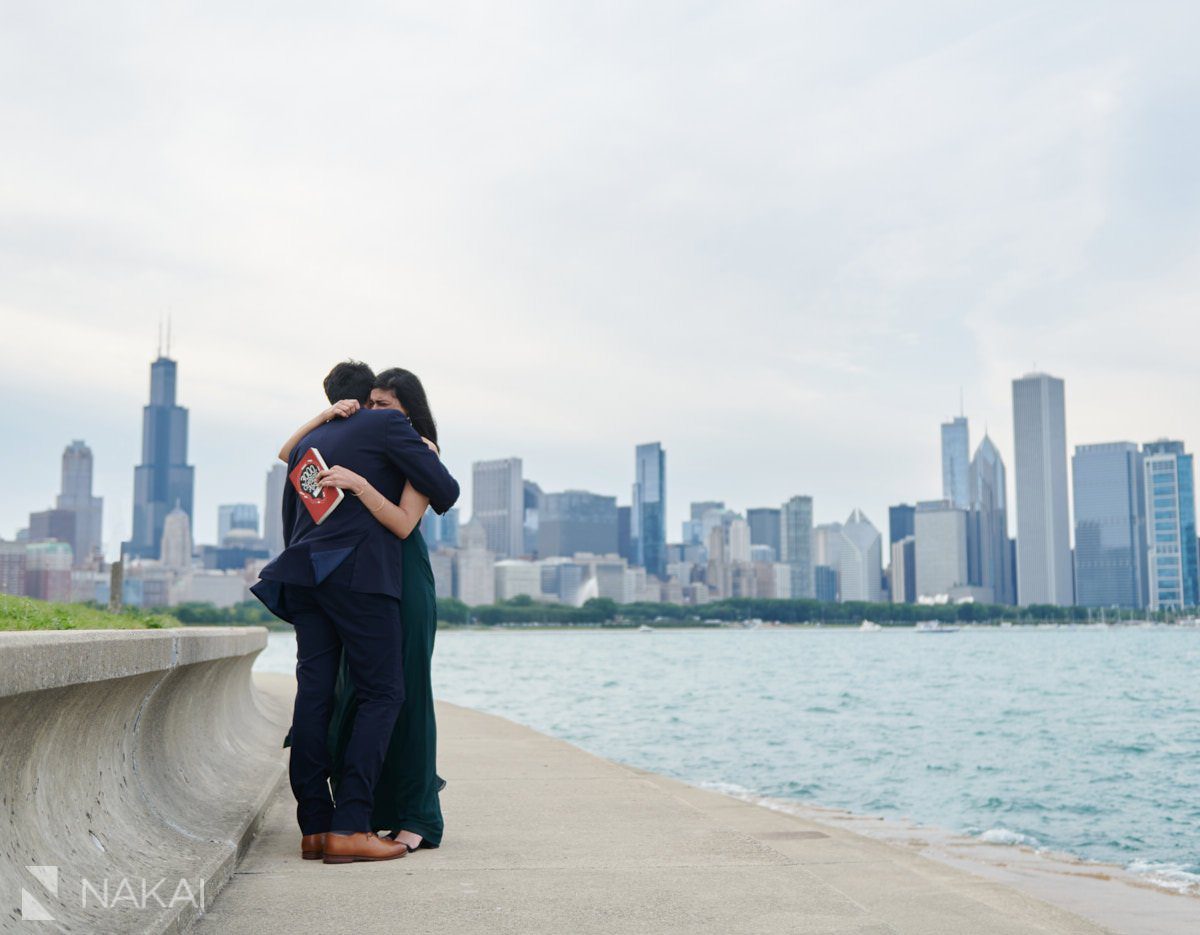 chicago skyline proposal photos Indian couple adler planetarium
