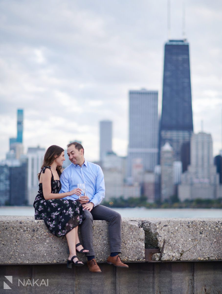 fun chicago engagement photos north ave champagne