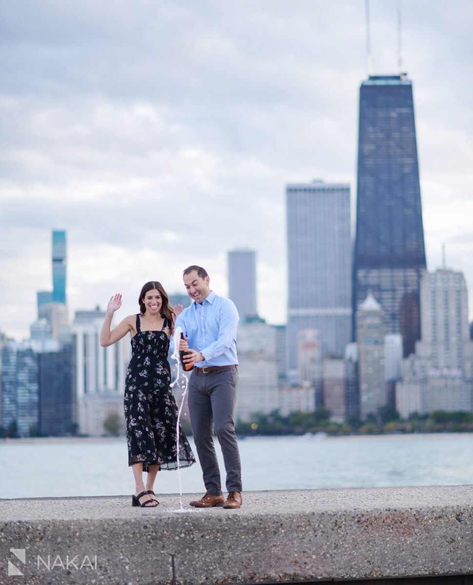 fun chicago engagement photos north ave champagne