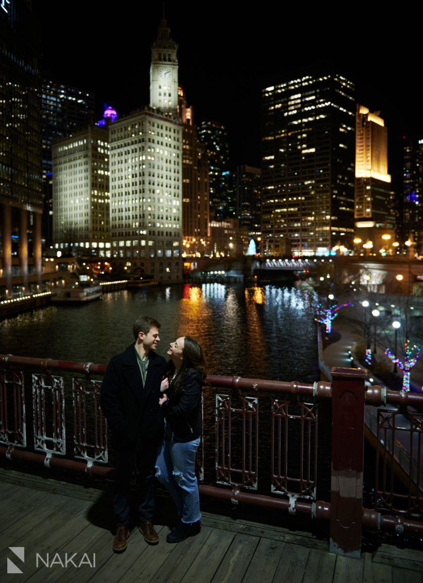 chicago winter engagement photographer river walk