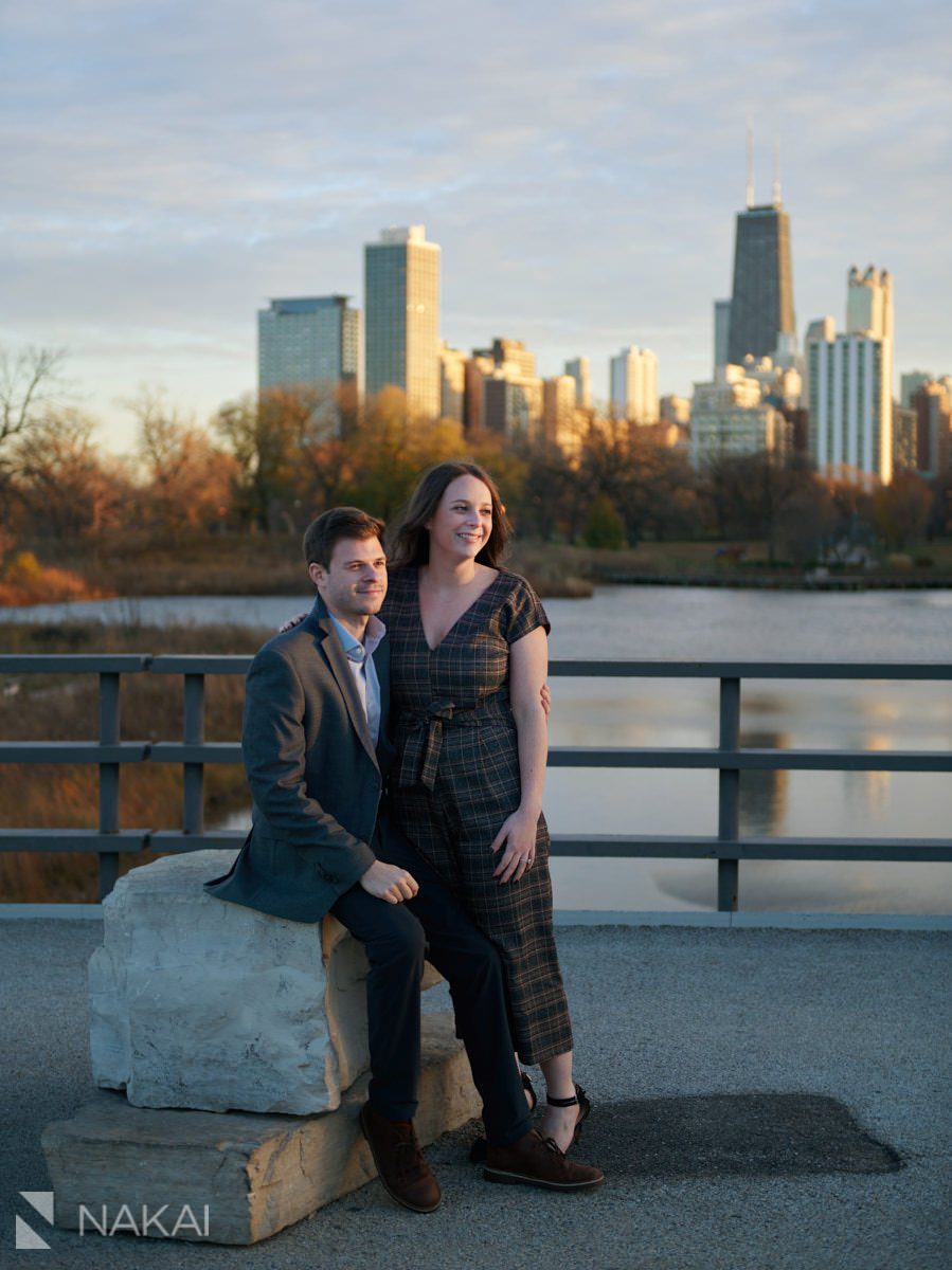 chicago winter engagement photographer sunset