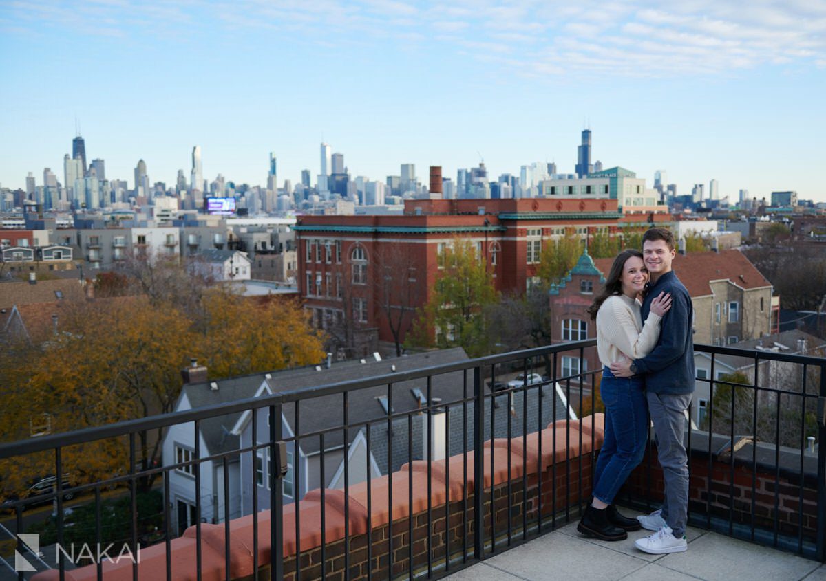 chicago winter engagement photographer rooftop