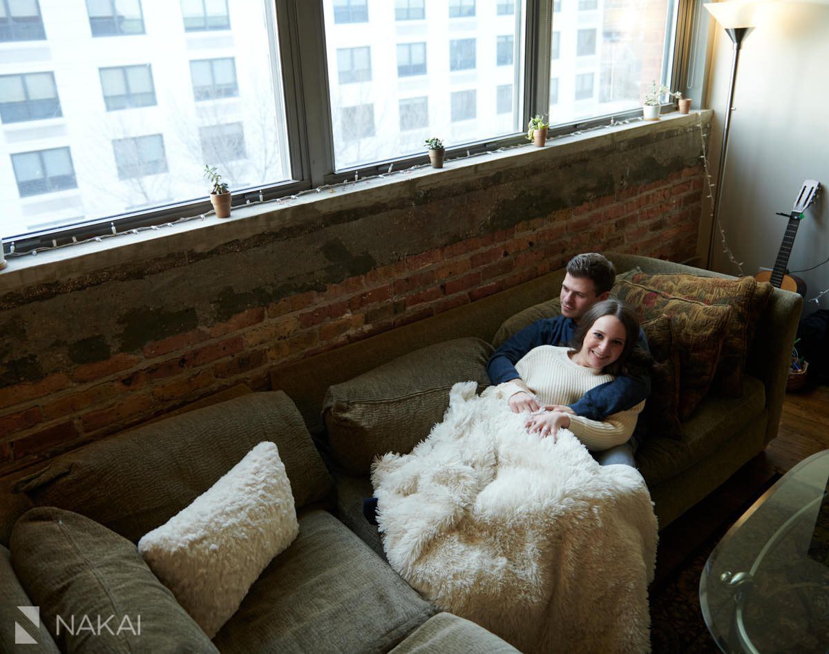 chicago winter engagement photographer loft