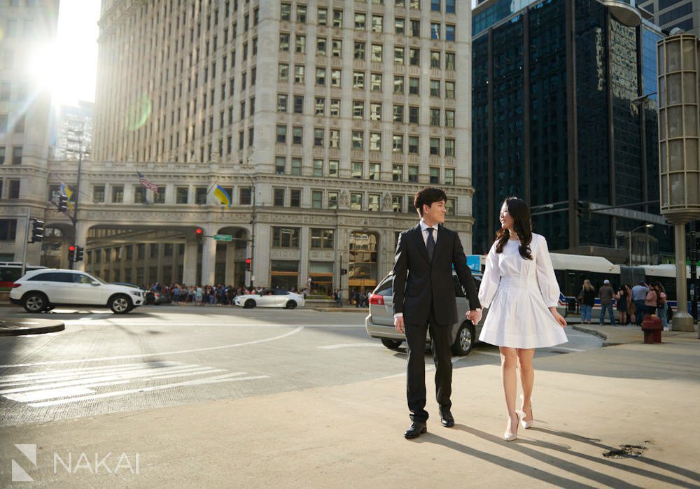 downtown Chicago engagement photographer couple 