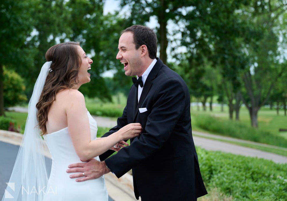 twin orchard Country Club wedding photos laughing