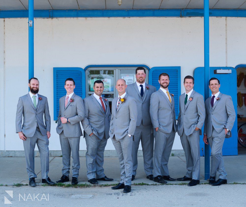 Chicago North Avenue Beach wedding photos groomsmen