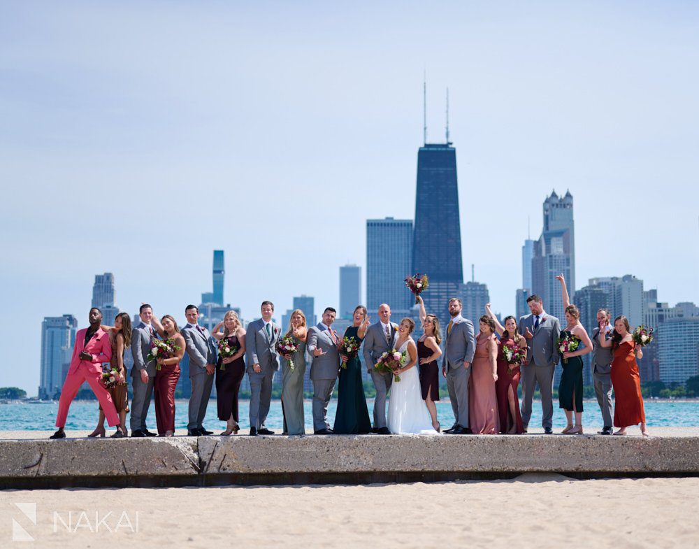 Chicago North Avenue Beach wedding photos skyline