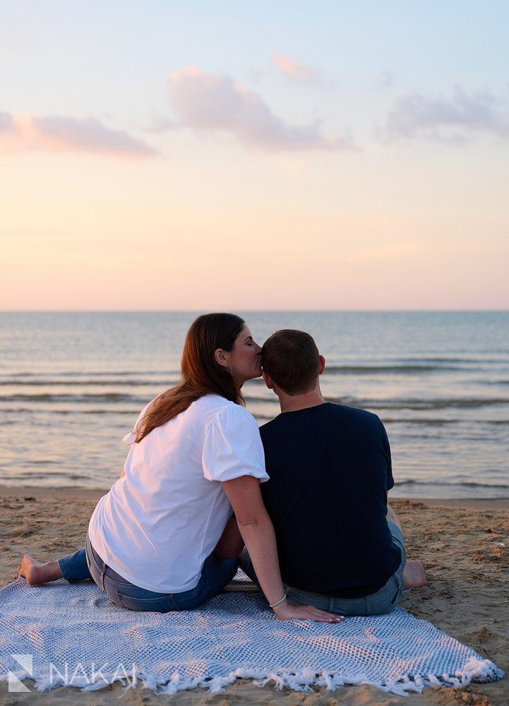 chicago Montrose beach engagement photos sunset