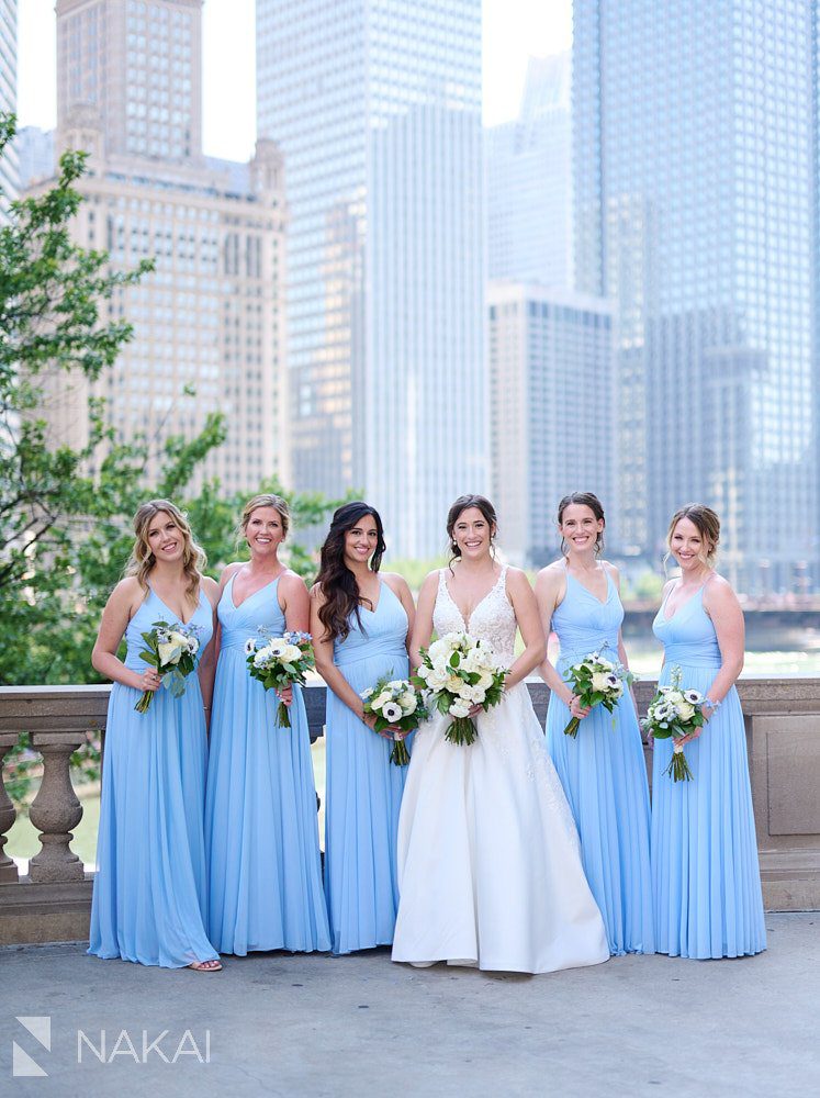 chicago river wedding photos wedding party