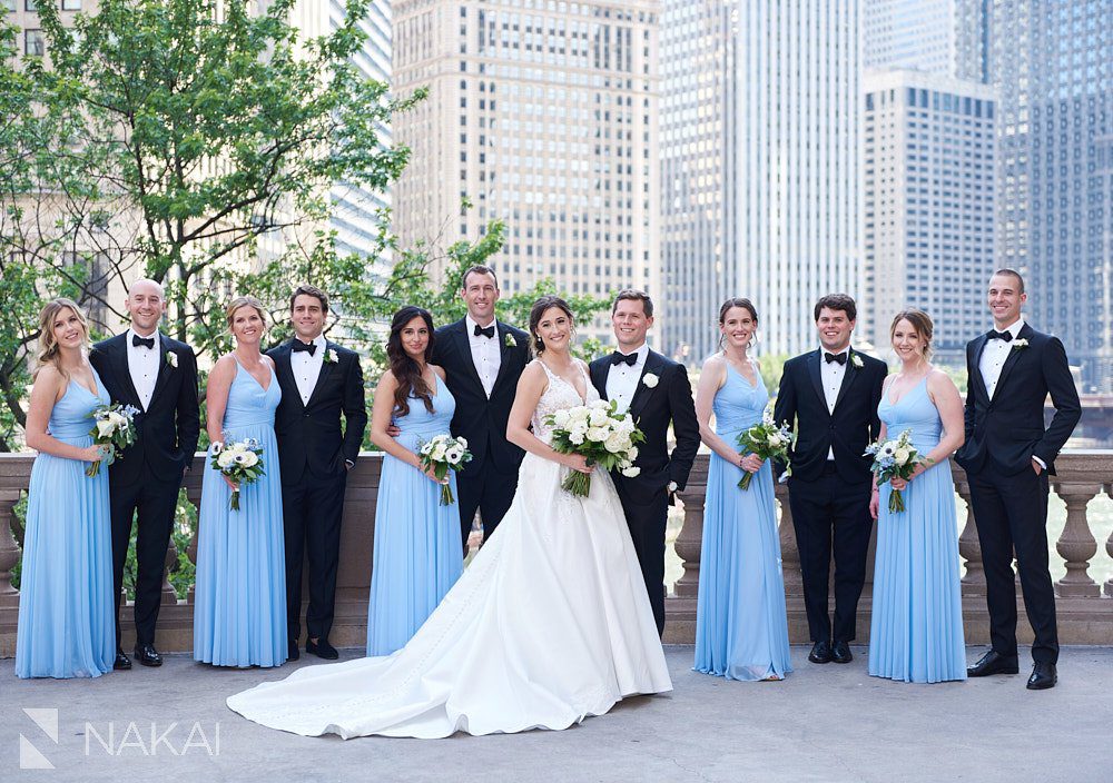 chicago river wedding photos wedding party