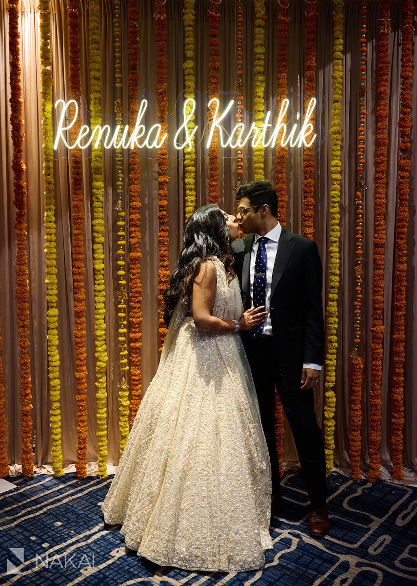 Kehoe Designs chicago marriott mag mile Indian wedding photos neon backdrop