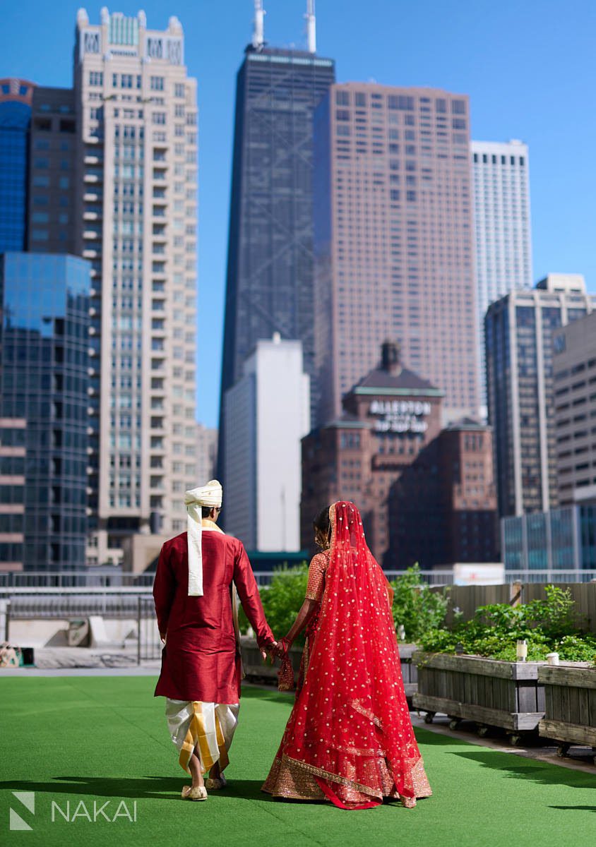 chicago Indian wedding photos marriott mag mile rooftop first look
