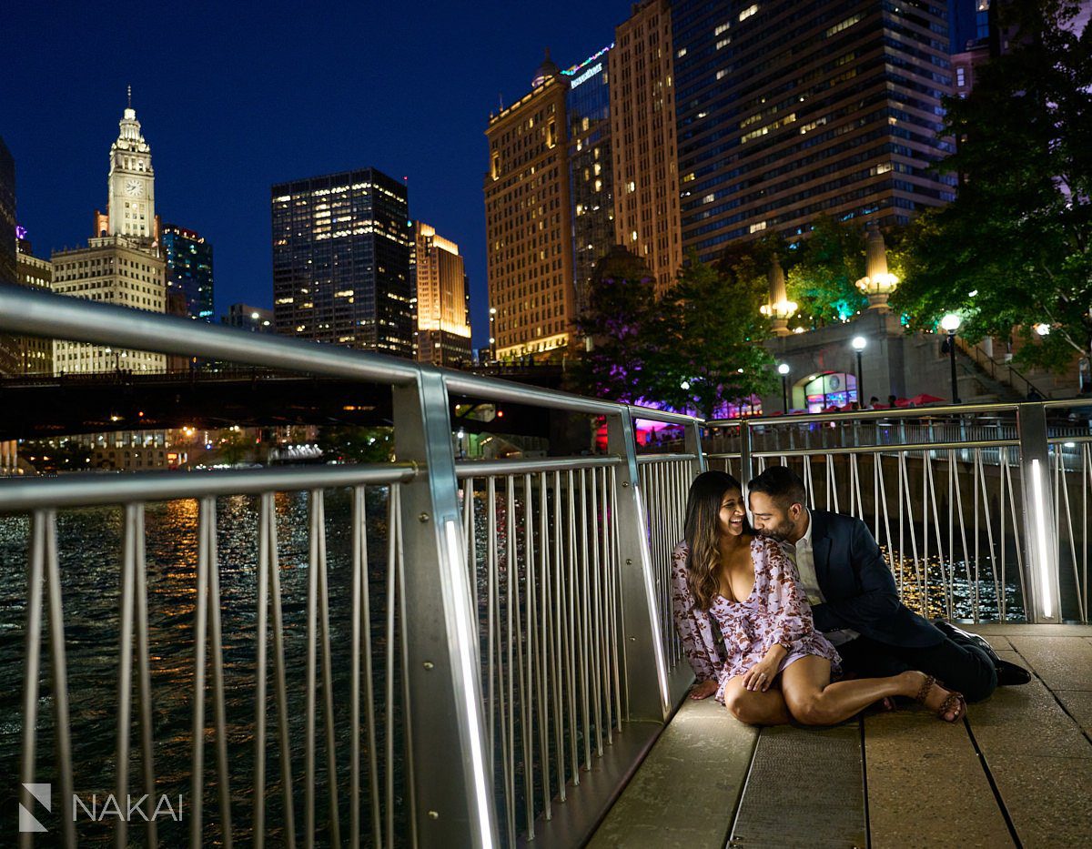chicago riverwalk proposal photos at night