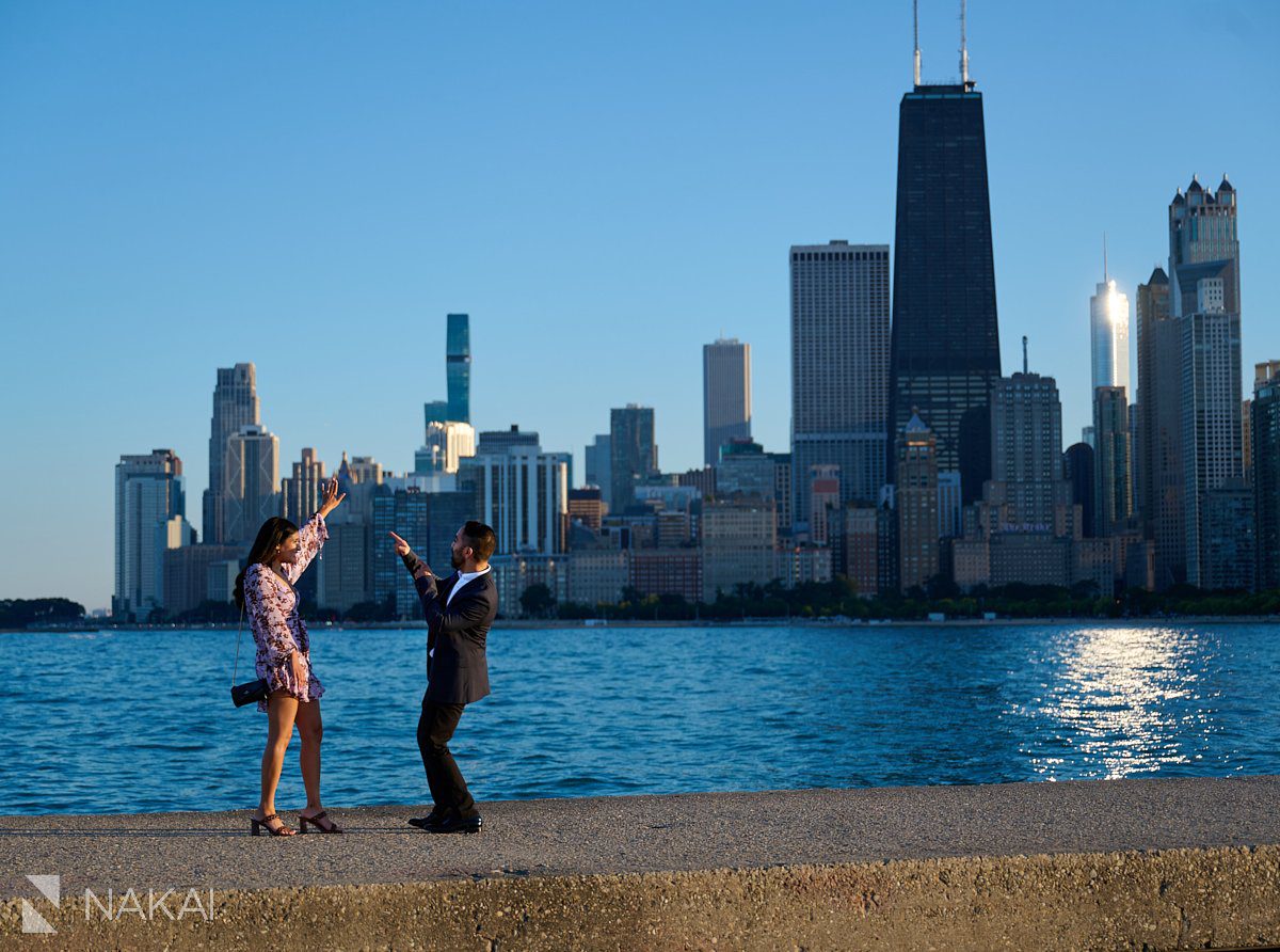 romantic North Avenue Beach chicago skyline proposal photos 