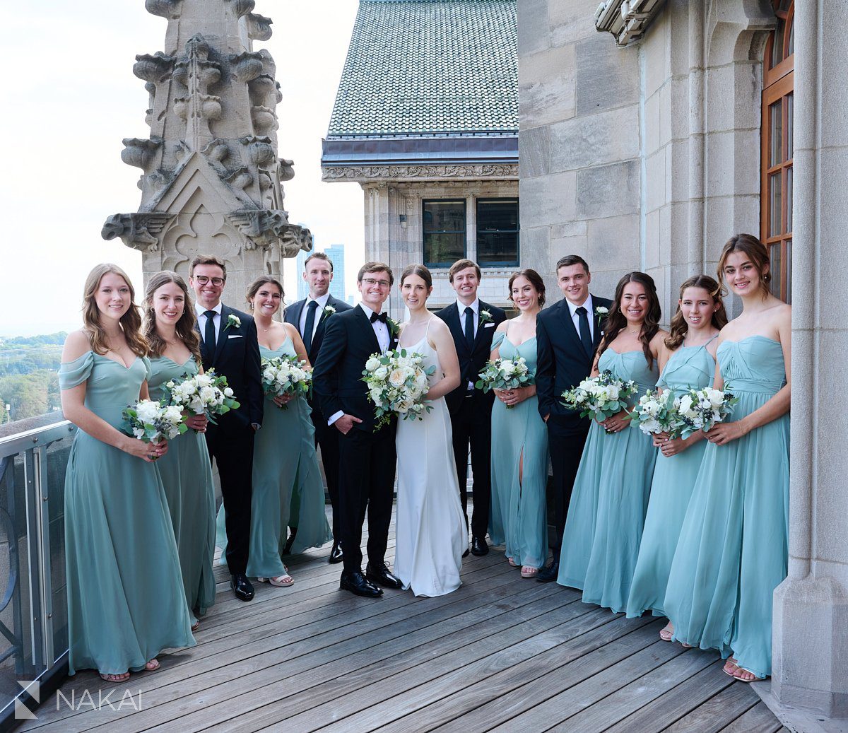 university club of chicago wedding photos bridal party rooftop