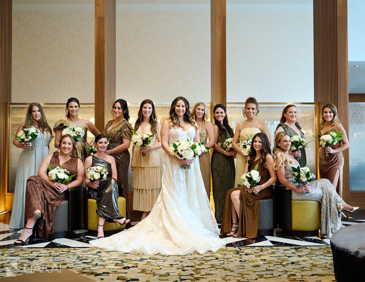chicago ritz carlton wedding photos lobby bridal party