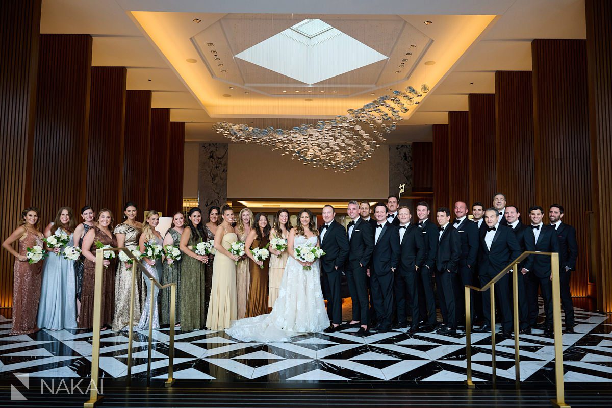 chicago ritz carlton wedding photos remodeled lobby bridal party