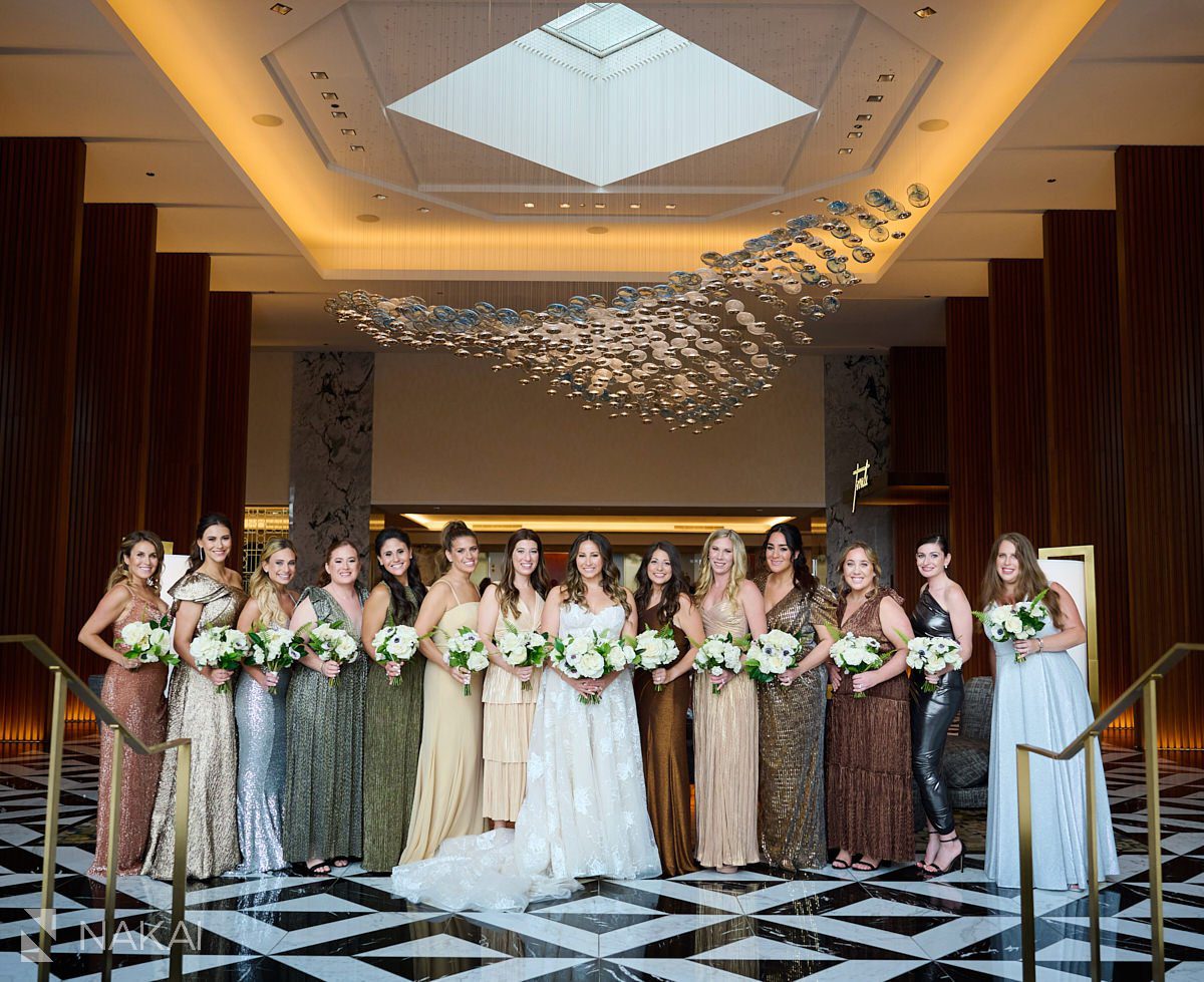 chicago ritz carlton wedding photos remodeled lobby bridal party