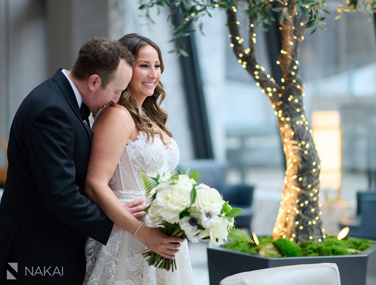 chicago ritz carlton wedding photos indoor lobby bride groom