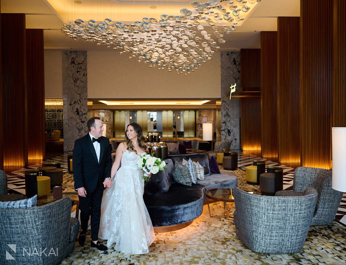 chicago ritz carlton wedding photos lobby bride groom