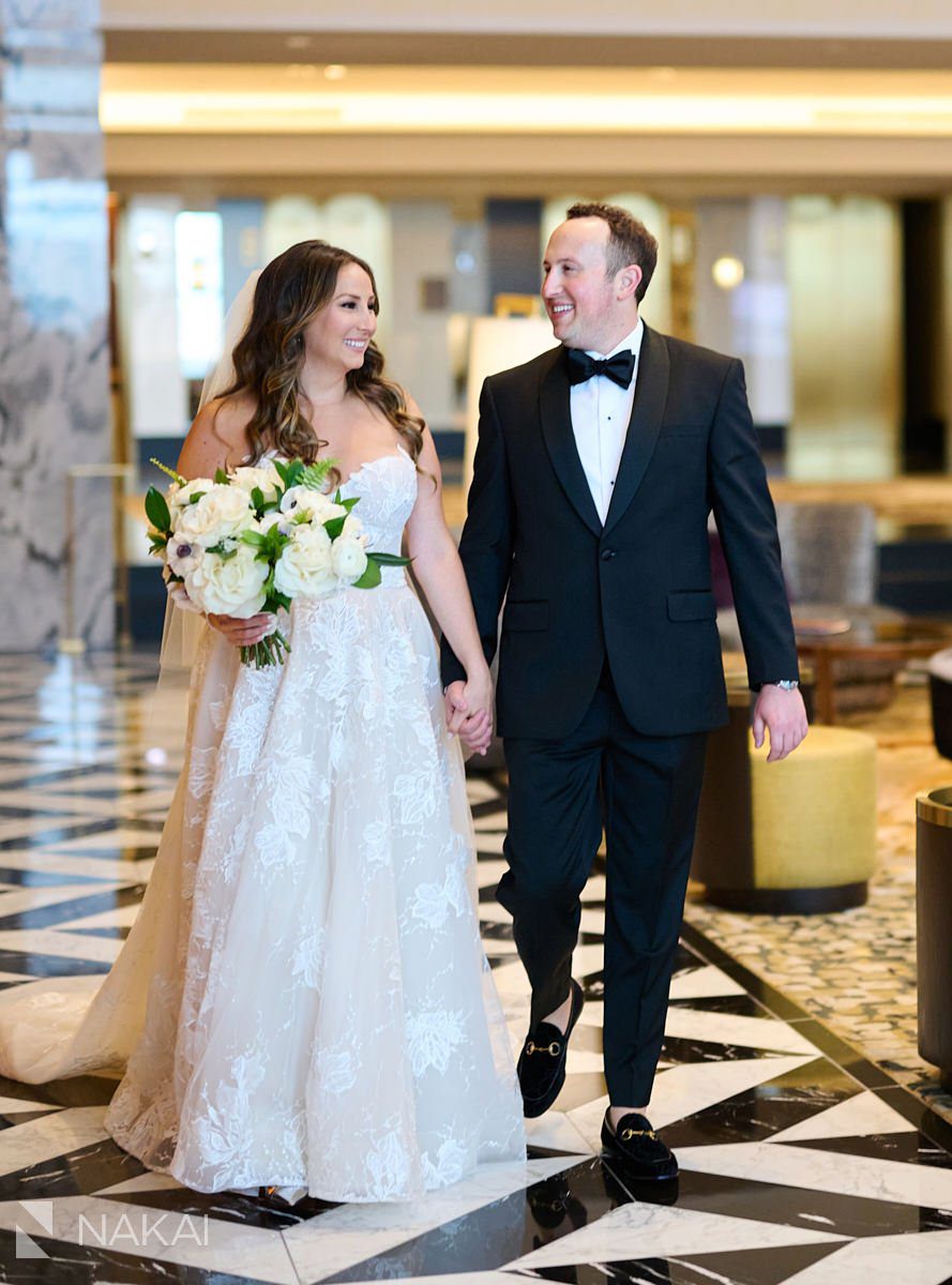 chicago ritz carlton wedding photos lobby bride groom