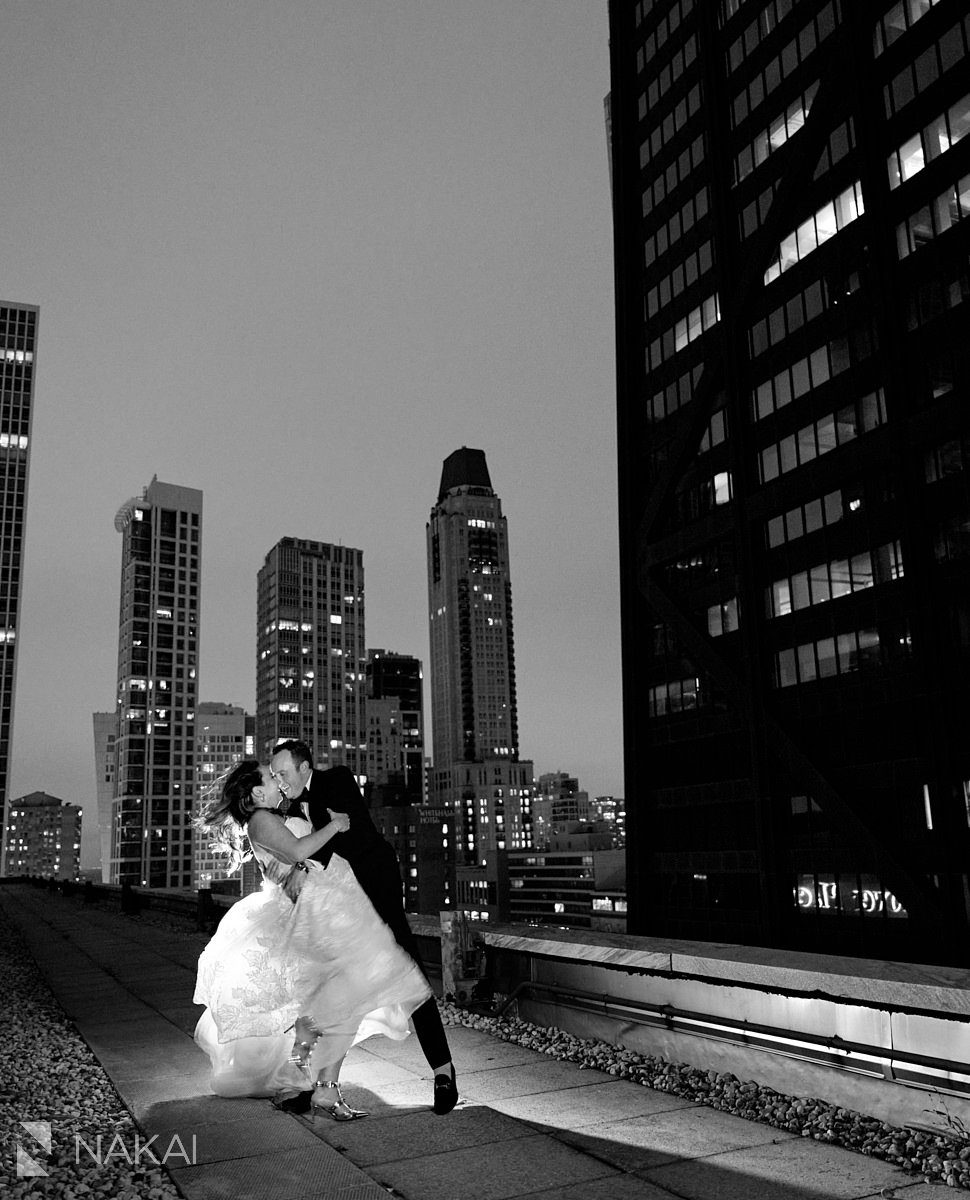 chicago ritz carlton wedding photos rooftop at night bride groom