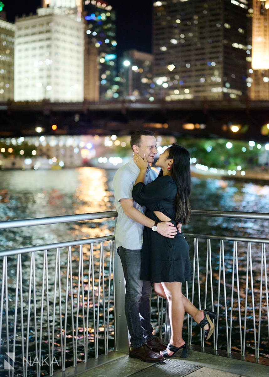 chicago riverwalk proposal photos at night romantic