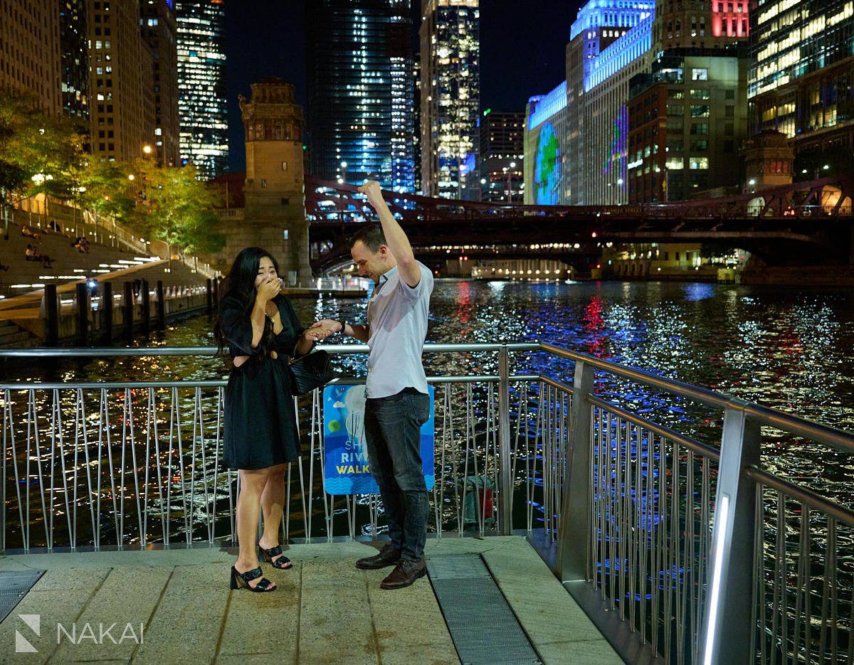 chicago riverwalk proposal photos at night photographer