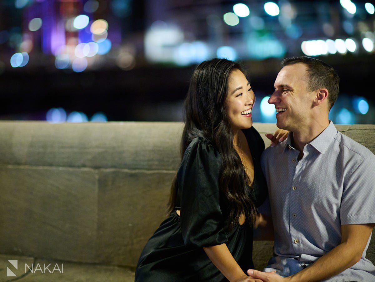 chicago riverwalk proposal photos at night engagement