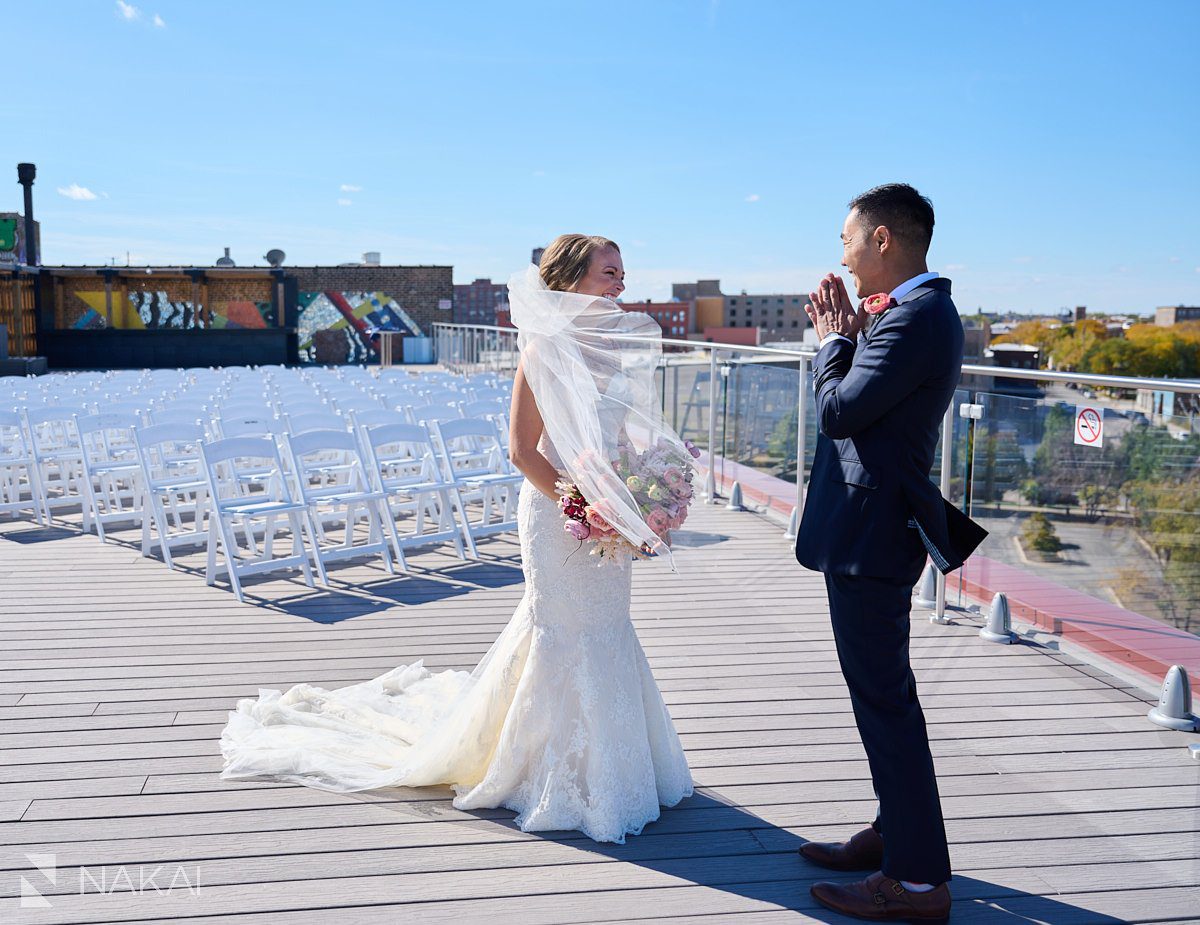 lacuna lofts wedding photos first look roof top