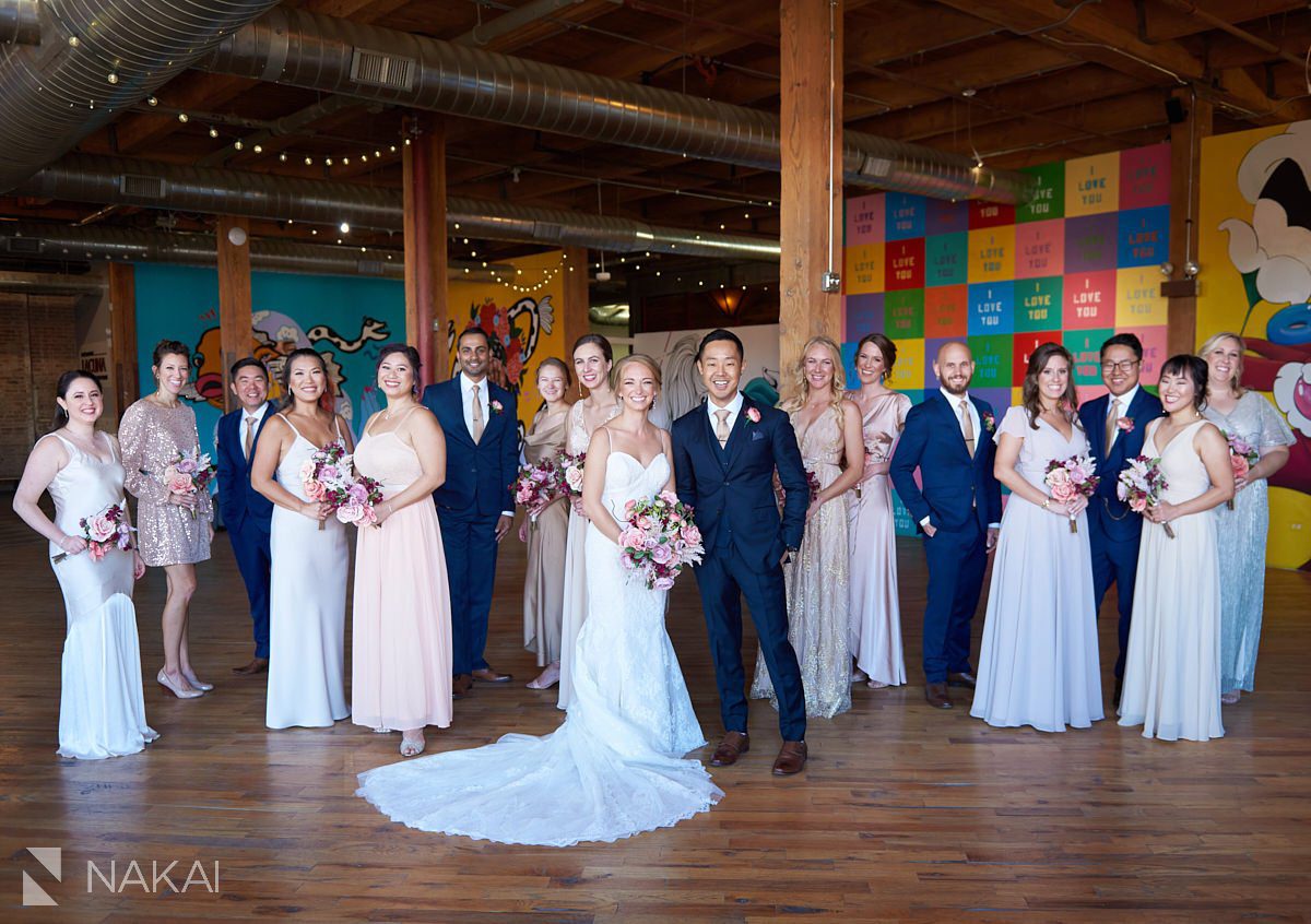 lacuna lofts wedding photos indoors art bridal party