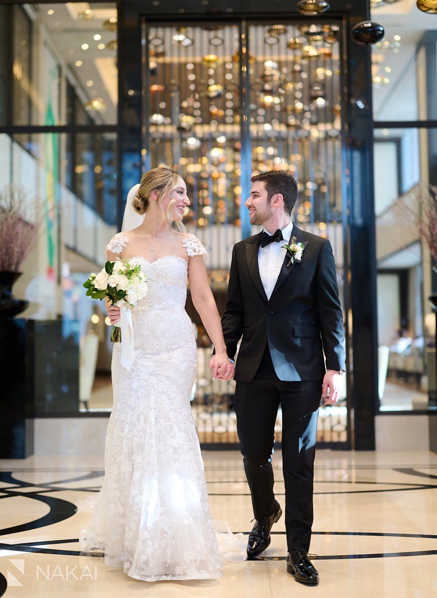 langham chicago wedding photography lobby bride groom