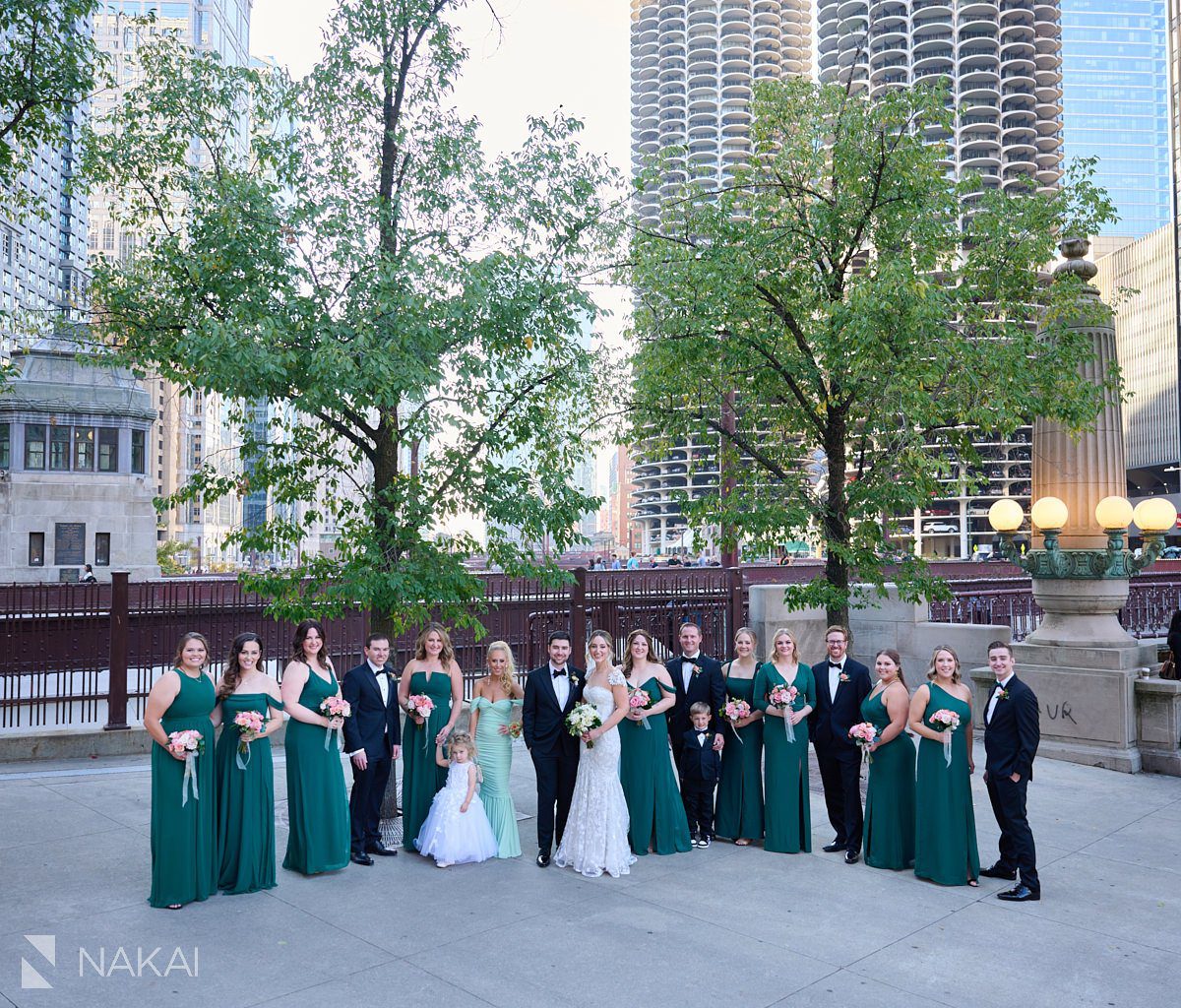 langham chicago wedding photography bridal party bridge