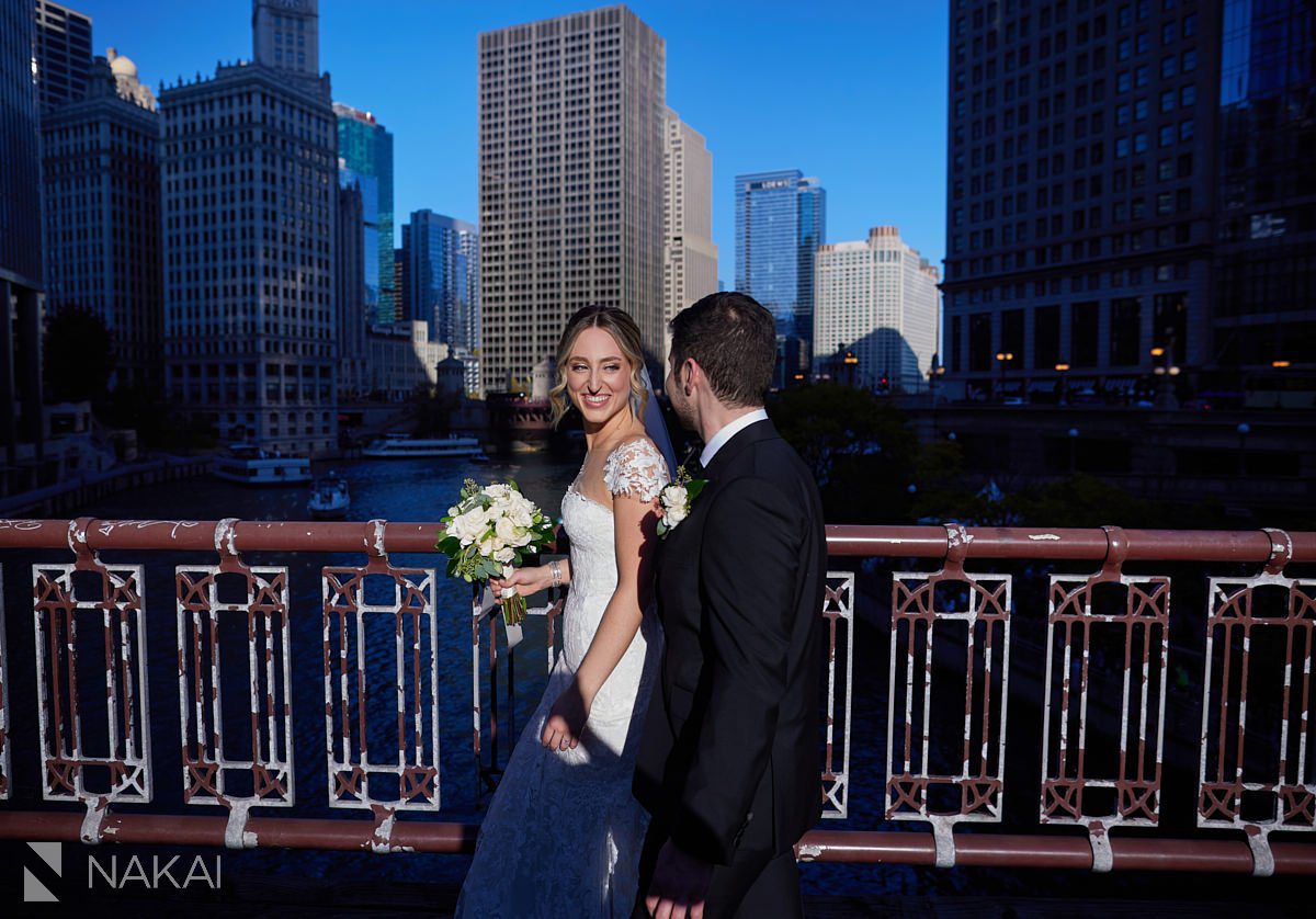 langham chicago wedding photography outside on bridge