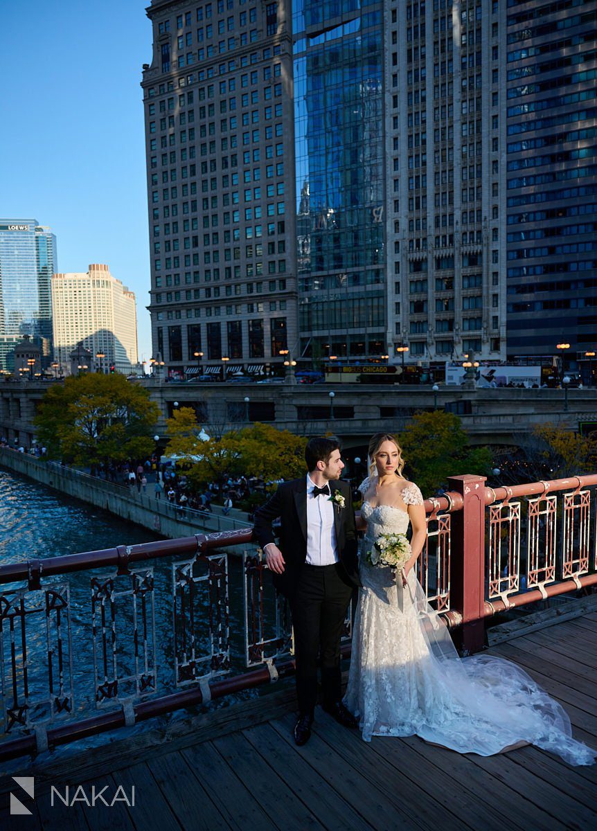 langham chicago wedding photography bridge outside bride groom