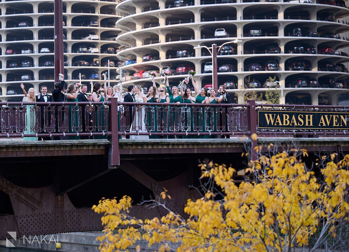 langham chicago wedding photography bridal party bridge