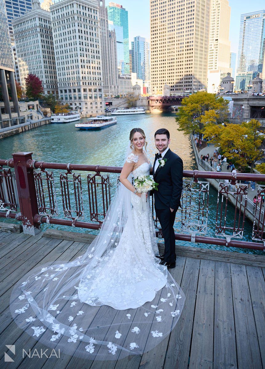 langham chicago wedding photography outside on bridge
