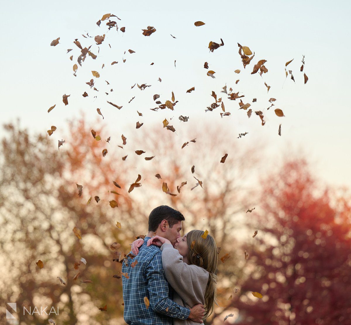 chicago fall engagement photos Lincoln Park south pond red orange yellow